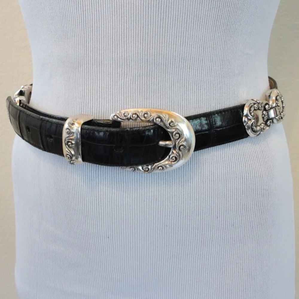 Vintage Brighton Black LEATHER w/Silver Hardware Buckle / Side Attachmen…